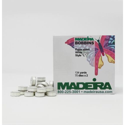 Madeira Paper Sided Bobbin L-Style 134yd 144/bx Poly Filament White Thumbnail